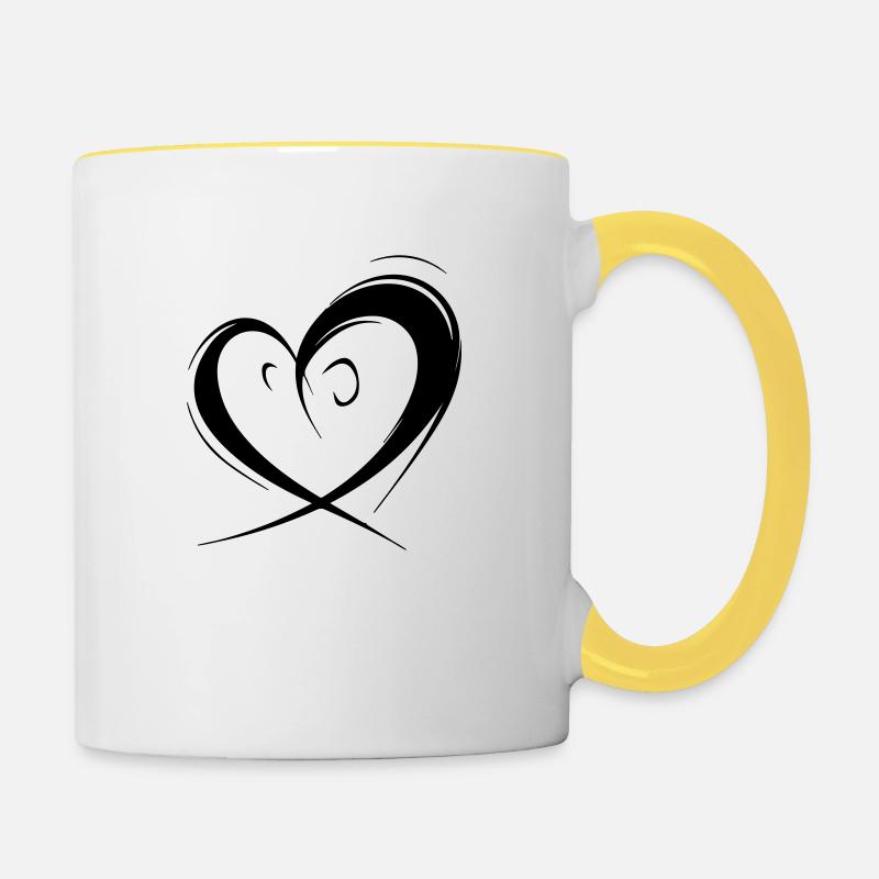 romantic curved heart for valetnine day - Contrasting Mug - white/yellow