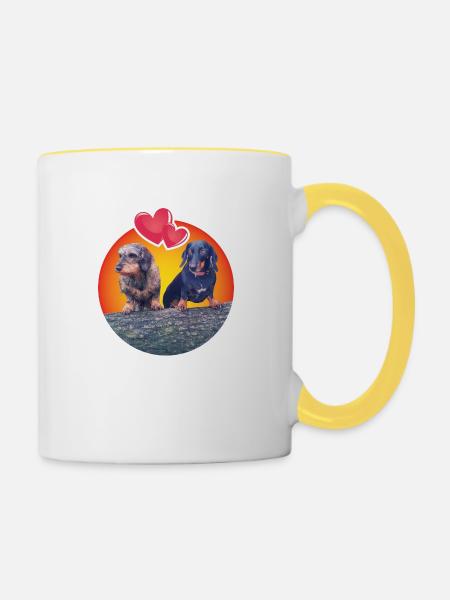 Liebenswerte Dackel - Tasse zweifarbig - Weiß/Gelb