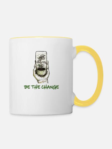 Sei die Veränderung - Tasse zweifarbig - Weiß/Gelb