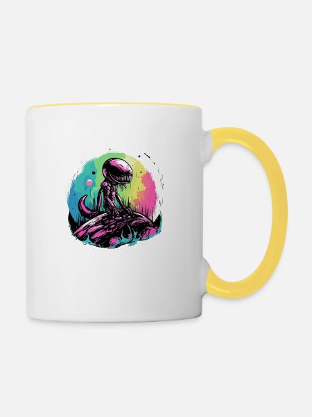 Ali der Außerirdische - Tasse zweifarbig - Weiß/Gelb