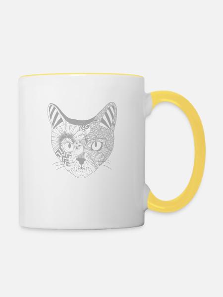Patterned perfection - Cat - Tasse zweifarbig - Weiß/Gelb
