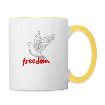 Liberté - paix dans le monde - Mug contrasté - blanc/jaune - Droite