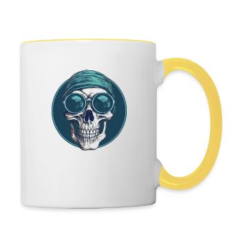 Skull with sunglasses, skull, skeleton - Contrasting Mug - white/yellow - Right