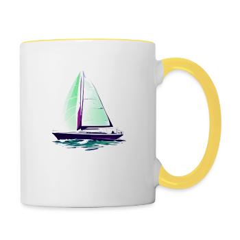Voile, voile, voilier, voilier - Mug contrasté - blanc/jaune - Droite