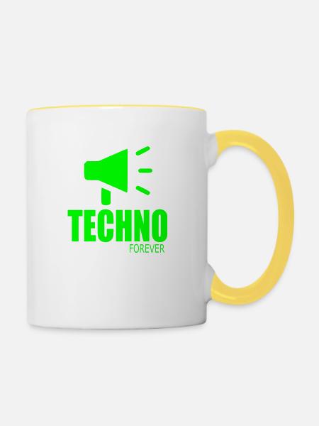 Techno für immer - Tasse zweifarbig - Weiß/Gelb
