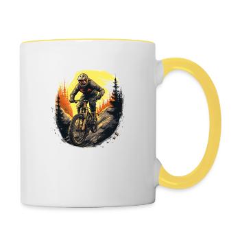 Mountainbike Downhill t-shirt design - Tasse zweifarbig - Weiß/Gelb - Rechts
