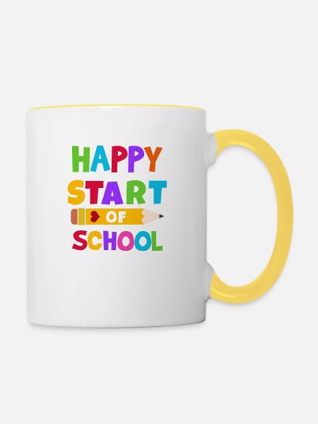 Froher Schulstart Schulbeginn Geschenk - Tasse zweifarbig - Weiß/Gelb