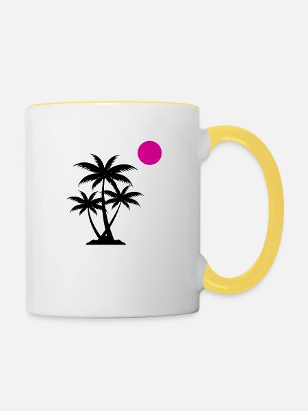 palme sunset - Tasse zweifarbig - Weiß/Gelb