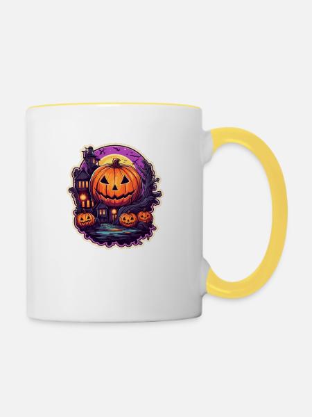 Halloween - Tasse zweifarbig - Weiß/Gelb