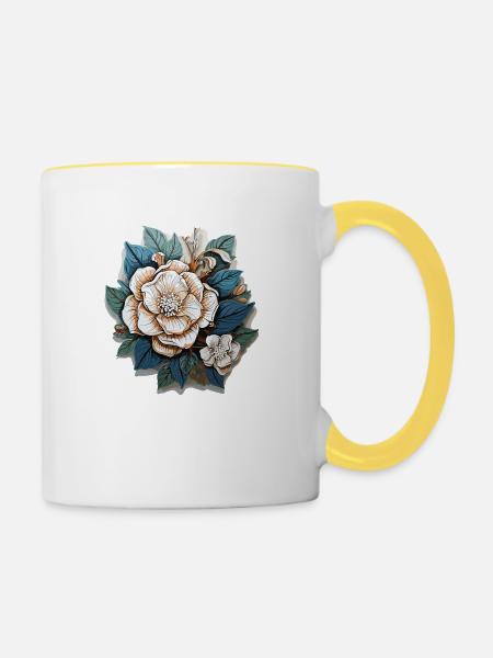 White flowers - Tasse zweifarbig - Weiß/Gelb