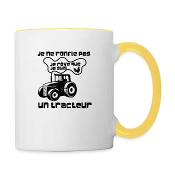 funny agriculture, je rêve que je suis un tracteur - Mug contrasté - blanc/jaune - Droite