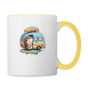 Hedgehog camping caravan traveler - Contrasting Mug - white/yellow - Right