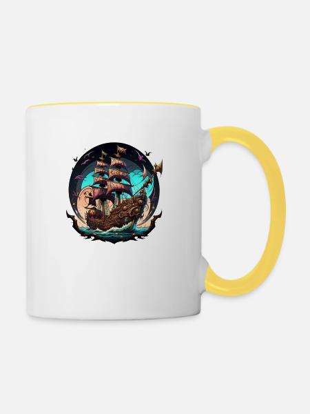Pirate ship - Tasse zweifarbig - Weiß/Gelb