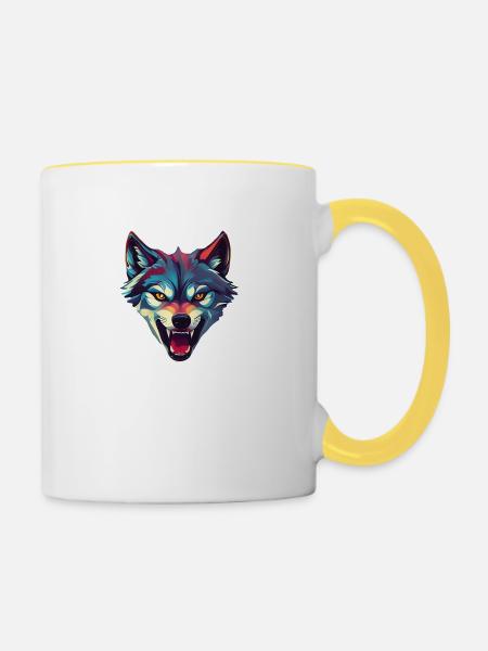 Wolf - Tasse zweifarbig - Weiß/Gelb