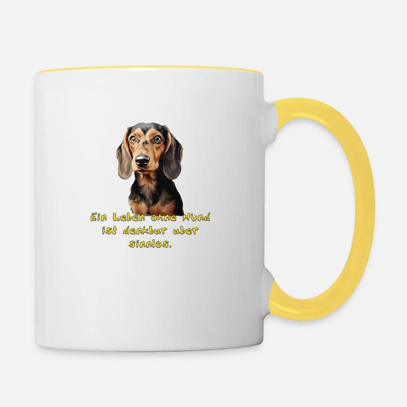 Dackel - Tasse zweifarbig - Weiß/Gelb