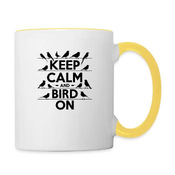 "reste calme et regarde les oiseaux" slogan simple - Mug contrasté - blanc/jaune - Droite