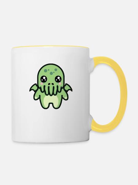 Niedlicher Cthulhu - Tasse zweifarbig - Weiß/Gelb
