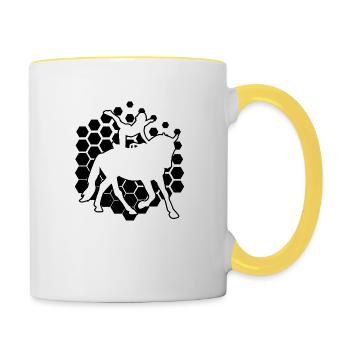 Acrobaties à cheval, saut en équipe - Mug contrasté - blanc/jaune - Droite