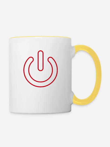 roter Powerbutton - Tasse zweifarbig - Weiß/Gelb