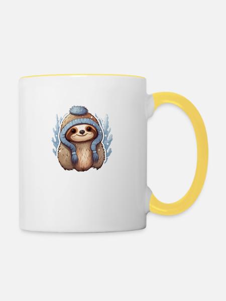 Winterruhe Faultier - Tasse zweifarbig - Weiß/Gelb