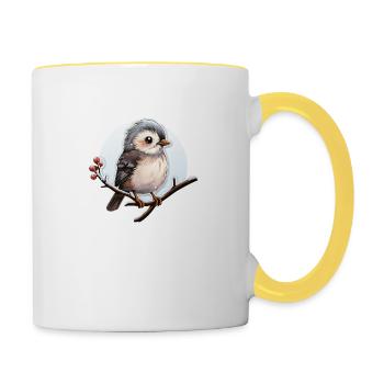 Winter Vögelchen Schwanzmeise - Tasse zweifarbig - Weiß/Gelb - Rechts