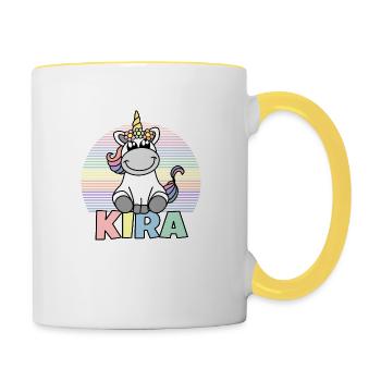 Kira Einhorn Name - Tasse zweifarbig - Weiß/Gelb - Rechts