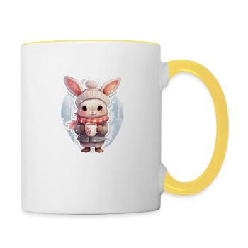 Lapin en hiver avec une tasse de cacao - Mug contrasté - blanc/jaune - Droite