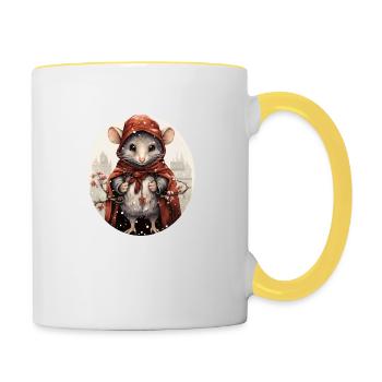 Souris de la ville d’hiver - Mug contrasté - blanc/jaune - Droite