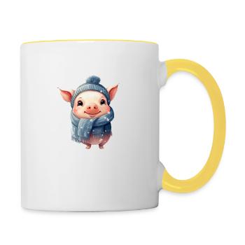 Piggy in the snow - Contrasting Mug - white/yellow - Right