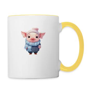 Cute piggy is cold - Contrasting Mug - white/yellow - Right