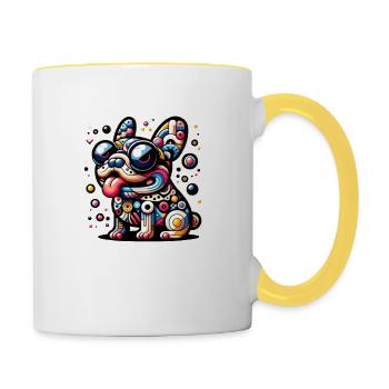 Frenchie bunt - Tasse zweifarbig - Weiß/Gelb - Rechts