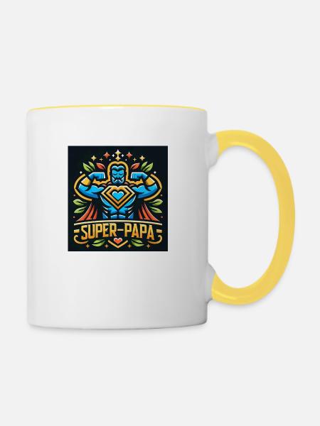 Super-Dad-Familienheld - Tasse zweifarbig - Weiß/Gelb