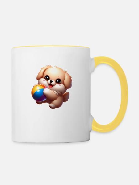 Puppy playing - Tasse zweifarbig - Weiß/Gelb