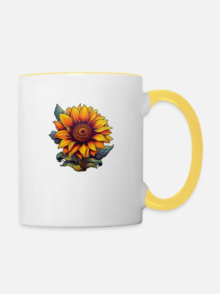Sonnenblume einzeln - Tasse zweifarbig - Weiß/Gelb