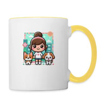 Cute toca girl - Game character with cat and dog - Contrasting Mug - white/yellow - Right