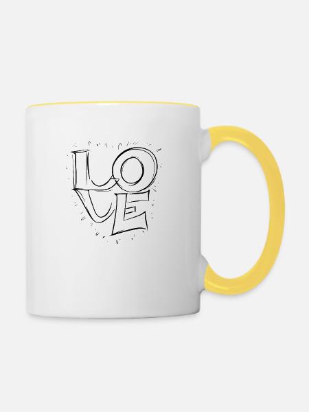 Amour - Liebe Schwarz - Tasse zweifarbig - Weiß/Gelb