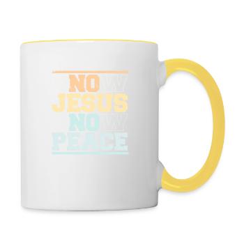 Jesus kennen Frieden kennen Kein Hass Christliche Bibel Liebe - Tasse zweifarbig - Weiß/Gelb - Rechts
