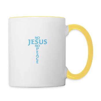 Erkenne Jesus, kenne den Frieden, keinen Hass, die christliche Bibel Liebe - Tasse zweifarbig - Weiß/Gelb - Rechts