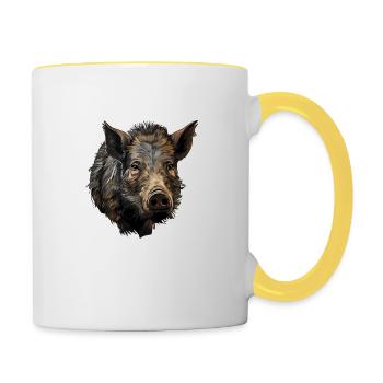 Tête de sanglier - Mug contrasté - blanc/jaune - Droite