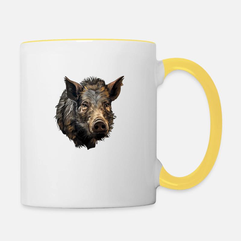 Wildschweinkopf - Tasse zweifarbig - Weiß/Gelb