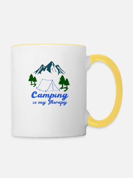 camping therapy - Tasse zweifarbig - Weiß/Gelb