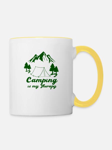 camping therapy - Tasse zweifarbig - Weiß/Gelb