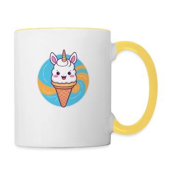 Eis mit Ohren - Tasse zweifarbig - Weiß/Gelb - Rechts