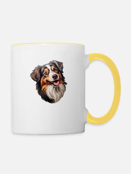 Australian Shephard treu - Tasse zweifarbig - Weiß/Gelb