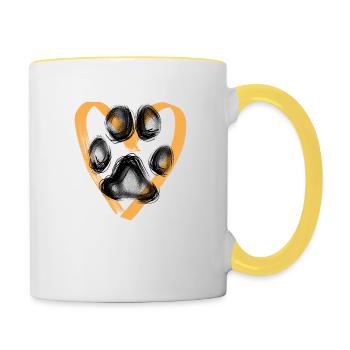 Paw print with heart, orange - Contrasting Mug - white/yellow - Right