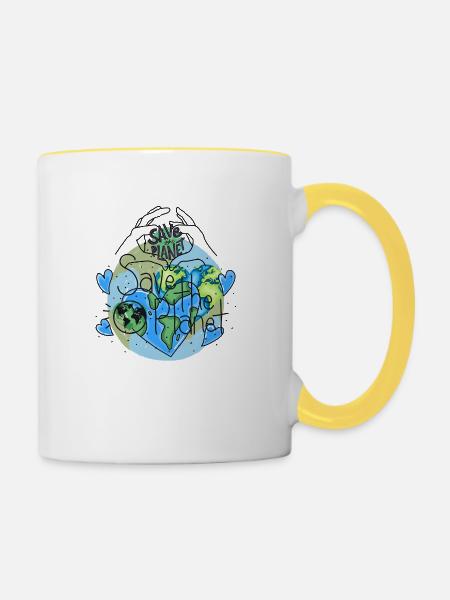 Rette den Planeten - Tasse zweifarbig - Weiß/Gelb