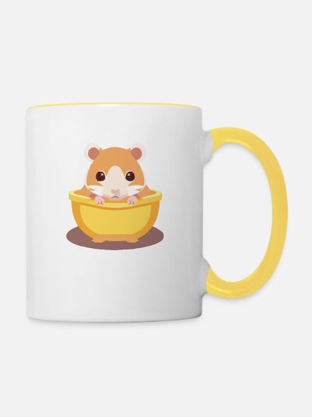 süßer Hamster in Schüssel - Tasse zweifarbig - Weiß/Gelb
