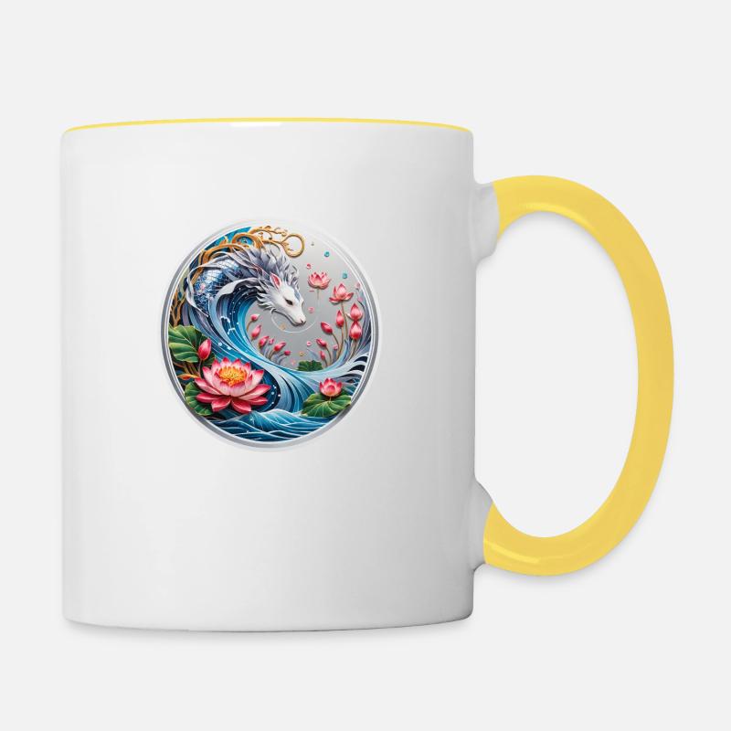 Asiatischer Drachen - Tasse zweifarbig - Weiß/Gelb