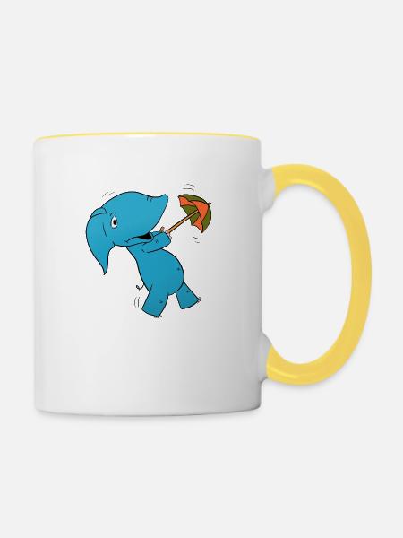 Elefant Regenschirm - Tasse zweifarbig - Weiß/Gelb