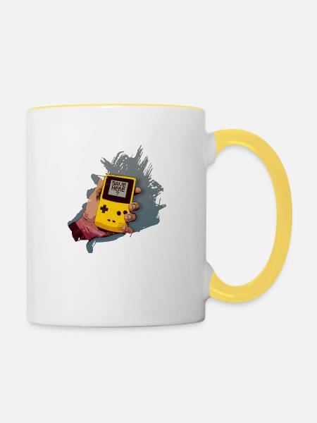 save here? - Tasse zweifarbig - Weiß/Gelb